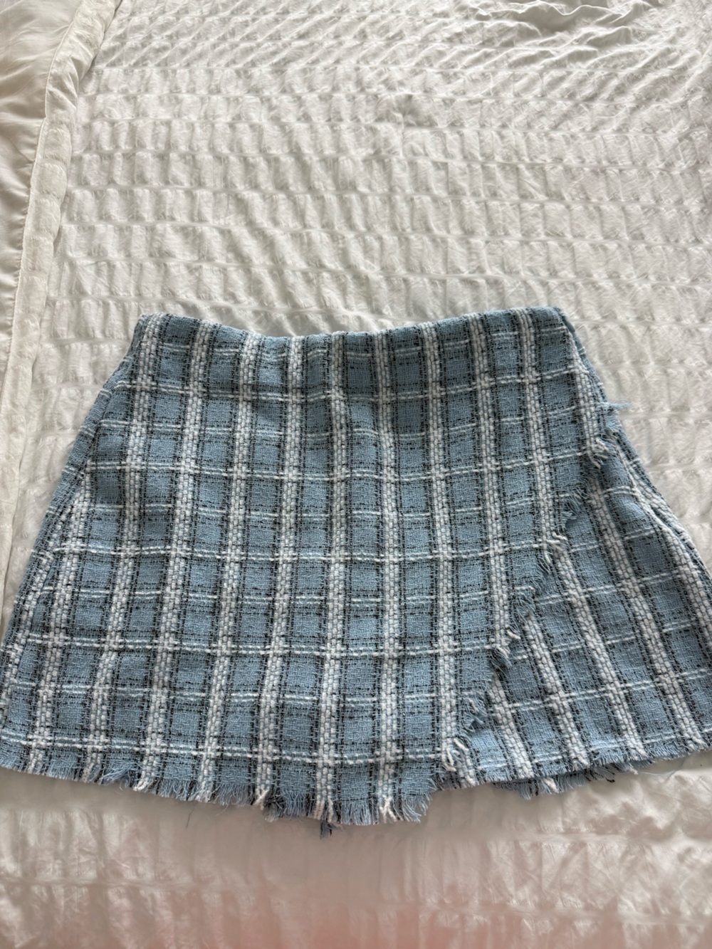 Umgee Blue Plaid Tweed Mini Skort